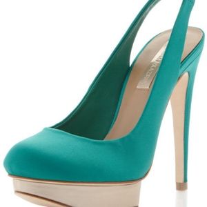 BCBG Fondly Island Platform Satin Sea Green Pump